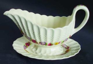 Spode Rose Briar Gravy Boat with Attached Underplate, Fine China Dinnerware   Ch
