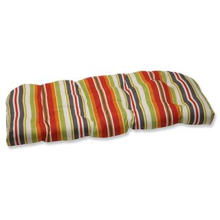 Pillow Perfect Roxen Stripe Citrus Outdoor Wicker Loveseat Cushion (Red/orange/yellow/green/brownFabric materials 100 percent spun polyesterFill 100 percent polyester fiberClosure Sewn seamUV protection YesWeather resistant YesCare instructions Spot