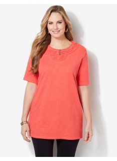 Catherines Plus Size Embellished Knit Top   Womens Size 2X, Light Red
