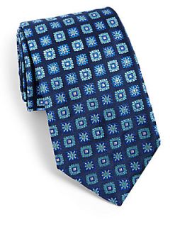  Collection Square Diamond Silk Tie   Navy Turquoise