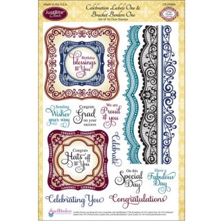 Justrite Stampers 6x8 Clear Stamp Set celebrations Labels One 16pc