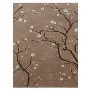Hand knotted Brown/ Beige Floral Wool/ Silk Rug (56 X 86)
