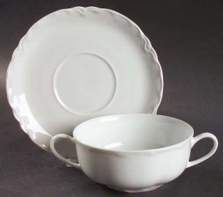 Hutschenreuther Racine (All White) Flat Cream Soup Bowl & Saucer Set, Fine China