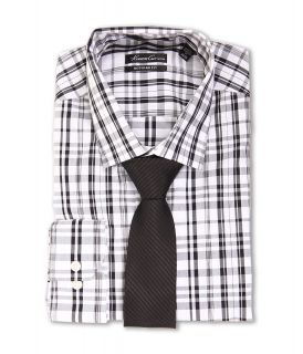 Kenneth Cole New York Non Iron Regular Fit Plaid Dress Shirt Mens Long Sleeve Button Up (White)