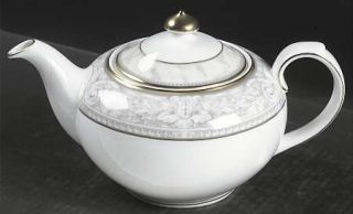 Royal Doulton Naples Teapot & Lid, Fine China Dinnerware   Bone, Taupe Scrolls,
