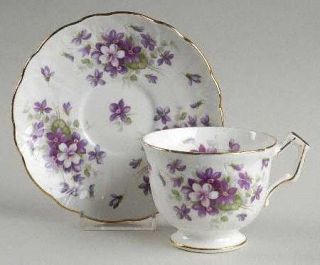 John Aynsley Violette (White Background) Footed Cup & Saucer Set, Fine China Din