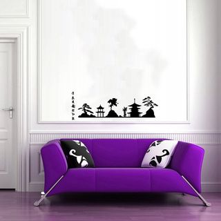 Chinese Town Wall Vinyl Decal Art Mural (Glossy blackDimensions 25 inches wide x 35 inches long )