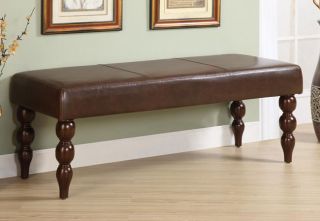 Bi cast Leather Bench With Turned Legs