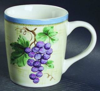 Pfaltzgraff Merlot Mug, Fine China Dinnerware   Perennials, Grapevine, Blue Edge