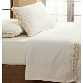 Bella Ruffled Ivory Crochet All Cotton Sheet Set Or Pillowcase Separates