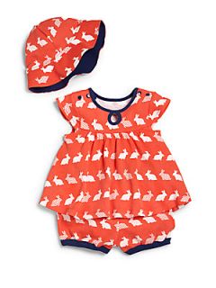 Offspring Infants Three Piece Bunny Top, Bloomers & Hat Set   Red Print