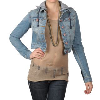 Journee Collection Juniors Hooded Denim Cropped Jacket