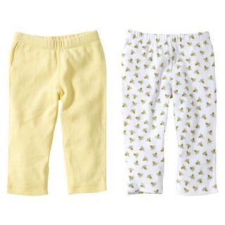 Burts Bees Baby Newborn Girls 2 Pack Solid/Print Pants   Sunshine 24 M
