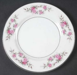 Kyoto Rose Garland Bread & Butter Plate, Fine China Dinnerware   Pink Roses,Gray
