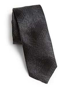 HUGO Plaid Silk Tie   Black