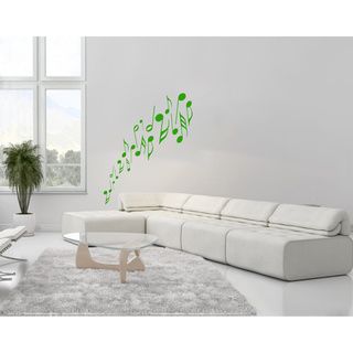 Music Notes Jumbled Waves Wall Vinyl Decal (Glossy greenDimensions 25 inches wide x 35 inches long )