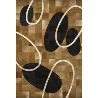Handmade Brown Oval motif Mandara Leather Rug (5 X 76)