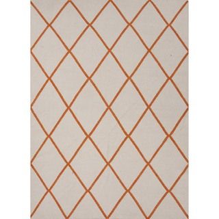Flat Weave Geometric Red/ Orange Wool Rug (2 X 3)