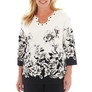 Alfred Dunner Monte Carlo Border Floral Print Knit Top   Plus, Multi, Womens