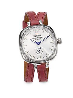 Shinola Gomelsky Stainless Steel & Leather Double Wrap Watch   Silver Red
