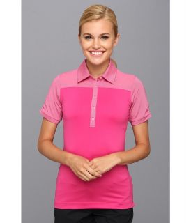adidas Golf Microstripe Block Polo 14 Womens Short Sleeve Pullover (Coral)