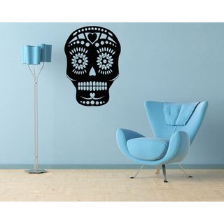 Floral Skull Mask Vinyl Wall Decal (Glossy blackEasy to applyDimensions 25 inches wide x 35 inches long )