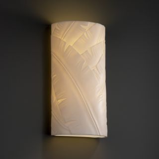 2 light Cylinder Banana Leaf Impression Porcelain Wall Sconce