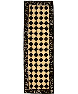 Hand hooked Diamond Black/ Ivory Wool Runner (26 X 12) (BlackPattern GeometricMeasures 0.375 inch thickTip We recommend the use of a non skid pad to keep the rug in place on smooth surfaces. We also recommend professional cleaning.All rug sizes are appr