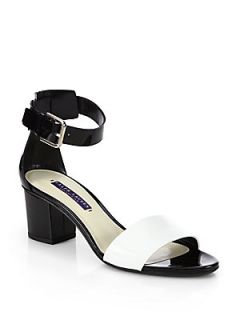Ralph Lauren Collection Paloma Bicolor Patent Leather Sandals   Black White