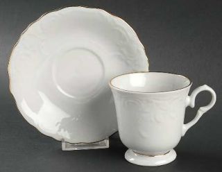 Gibson Designs Golden Legacy Footed Cup & Saucer Set, Fine China Dinnerware   Em