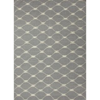 Flat Weave Geometric Blue Wool Rug (9 X 12)