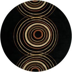 Hand tufted Black Contemporary Circles Vasily Wool Geometric Rug (6 Round)