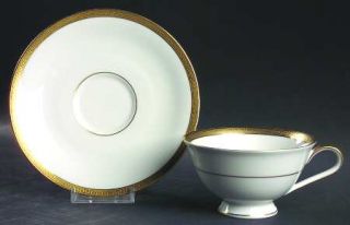 Heinrich   H&C Greek Key Gold Footed Cup & Saucer Set, Fine China Dinnerware   G