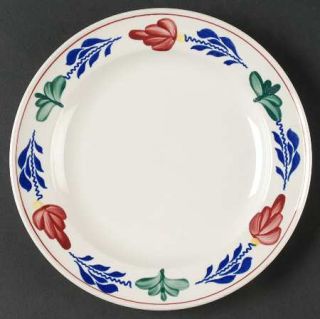 Boch Boerenbont Salad Plate, Fine China Dinnerware   Red Flowers,Green&B Lue Lea