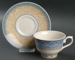 Churchill China Prague Footed Cup & Saucer Set, Fine China Dinnerware   Yellow,