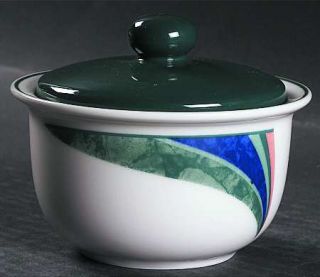 Epoch Tradewinds/Currents Sugar Bowl & Lid, Fine China Dinnerware   Blue, Green