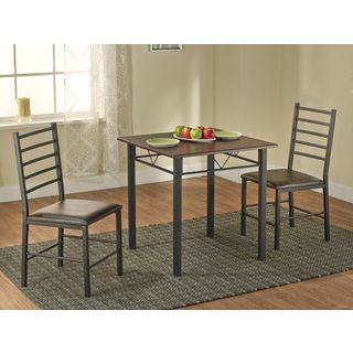 Maxen 3 piece Metal Dining Set (BlackWood Finish EspressoUpholstery materials VinylUpholstery color BlackUpholstery fill Polyester foamTable dimensions 30 inches high x 30 inches wide x 30 inches deepChair dimensions 36 inches high x 19.5 inches wid