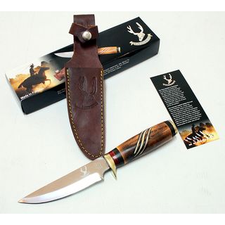The Bone Edge Series 10 inch Bone Handle Hunting Knife (Bone and brown Blade materials Stainless steel Handle materials Bone handle Blade length 5.5 inches long Handle length 4.5 inches long Weight 1.5 pounds Dimensions 10 inches long x 6 inches wid