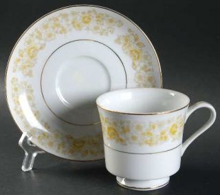 Chadds Ford Golden Rose Footed Cup & Saucer Set, Fine China Dinnerware   Yellow