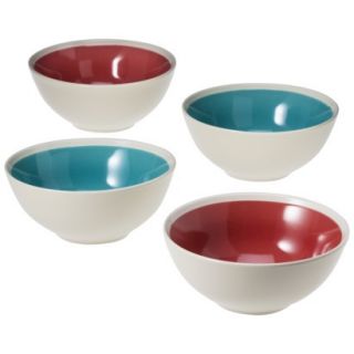 Threshold Crackled Glaze Ceramic Bowls Set of 4   Nautical Blue and Red Coral