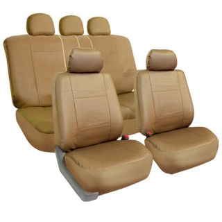 Fh Group Pu Leather Tan Airbag Compatible Car Seat Covers (full Set)
