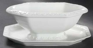 Rosenthal   Continental Maria White (12 Sided) Gravy Boat with Attached Underpla