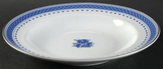 Mottahedeh Indigo Large Rim Soup Bowl, Fine China Dinnerware   Blue Floral Cente