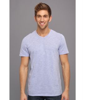 Report Collection S/S Yarn Dyed Slub V Neck Mens T Shirt (Blue)
