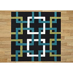 Handmade Metro Puzzle Black Wool Rug (6 X 6)