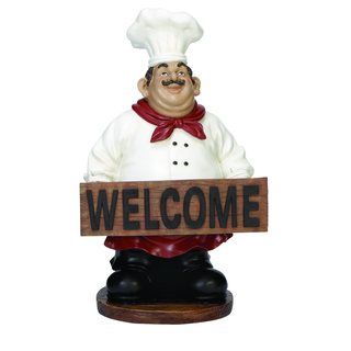 Polystone 15 inch Chef Sculpture (Brown/white/blackGarden statue sculptureUnique designExcellent party decor to welcome guestsPortableMaterial Polystone Dimensions 16 inches high x 10 inches wide  Polystone Dimensions 16 inches high x 10 inches wide )