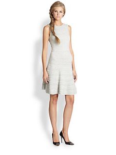 Rebecca Taylor Fit & Flare Cable Knit Dress   Light Grey