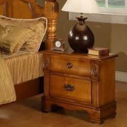 Vista 2 drawer Nightstand (Kiln dried solid pine, pine veneers on MDFFinish Warm pineTwo (2) drawers Intricate details, sound craftsmanship, flawless surfaces Features antique brass finish drawer pulls and hardwareDrawers have Kenlin metal center drawer 