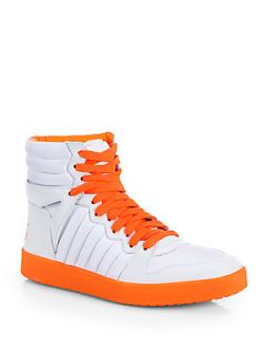 Gucci Hudson High Top Sneakers   White Orange