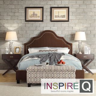 Inspire Q Esmeral King size Chocolate Chenille Nailhead Arch Curved Upholstered Bed